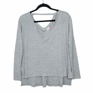 Signify Gray V Neck Cut Out Waffle Knit Sweater